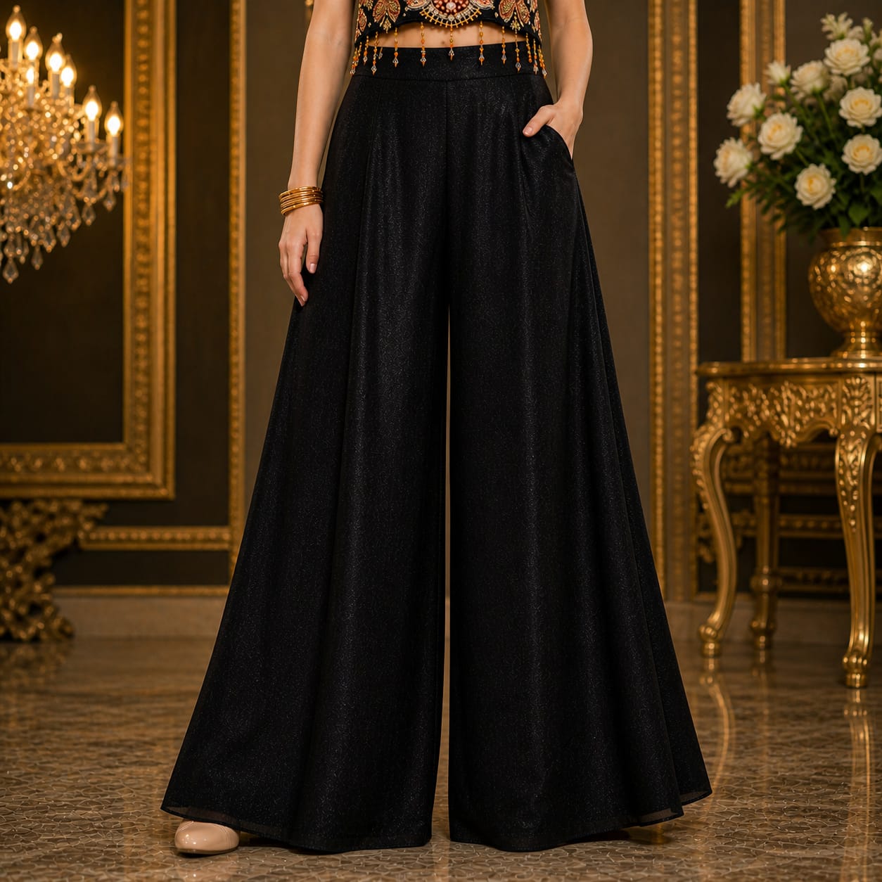 Luxaura Midnight Royal Embroidered Palazzo Set with Dupatta party wear dress for girls - Luxaura Kidswear
