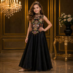 Luxaura Midnight Royal Embroidered Palazzo Set with Dupatta party wear dress for girls - Luxaura Kidswear