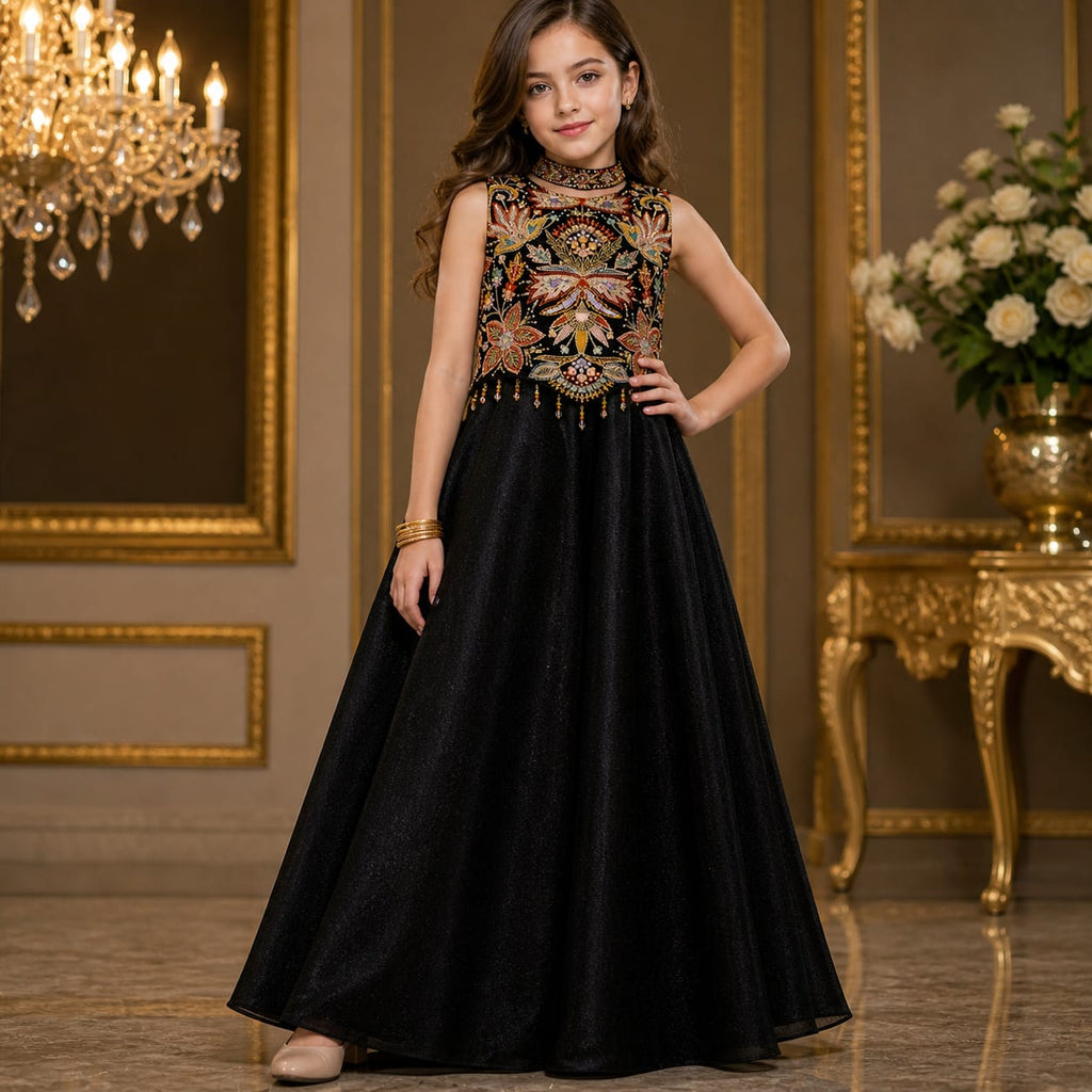 Luxaura Midnight Royal Embroidered Palazzo Set with Dupatta party wear dress for girls - Luxaura Kidswear