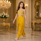 Luxaura Royal Mustard Cape Dhoti Set party wear dress for girls - Luxaura Kidswear