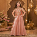 Luxury Blush Pink Floral Embroidered Palazzo with Dupatta party wear dress for girls - Luxaura Kidswear
