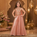 Luxury Blush Pink Floral Embroidered Palazzo with Dupatta party wear dress for girls - Luxaura Kidswear
