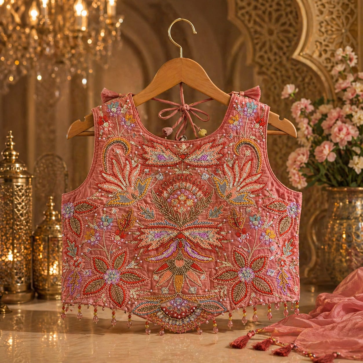 Luxury Blush Pink Floral Embroidered Palazzo with Dupatta party wear dress for girls - Luxaura Kidswear