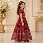 Maroon Red Embroidered Princess Gown party wear dress for girls - Luxaura Kidswear