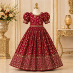 Maroon Red Embroidered Princess Gown party wear dress for girls - Luxaura Kidswear