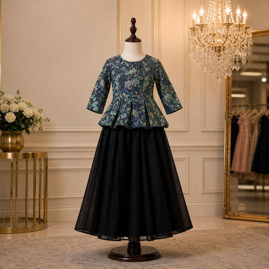 Midnight Bloom Peplum Top with Palazzo Skirt Set party wear dress for girls - Luxaura Kidswear