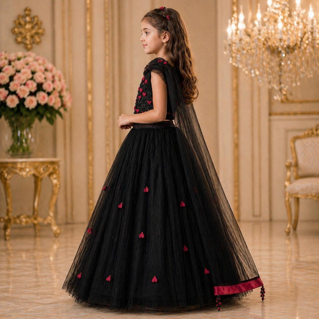 Midnight Heart Luxury Lehenga Set for Girls with Dupatta party wear dress for girls - Luxaura Kidswear