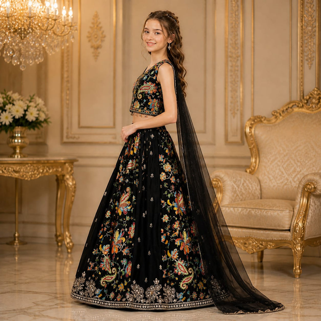 Midnight Royale Luxury Girls Lehenga Set with Dupatta party wear dress for girls - Luxaura Kidswear