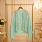 Mint Aura Couture Luxury Hand Embroidered Cape Palazzo Set party wear dress for girls - Luxaura Kidswear