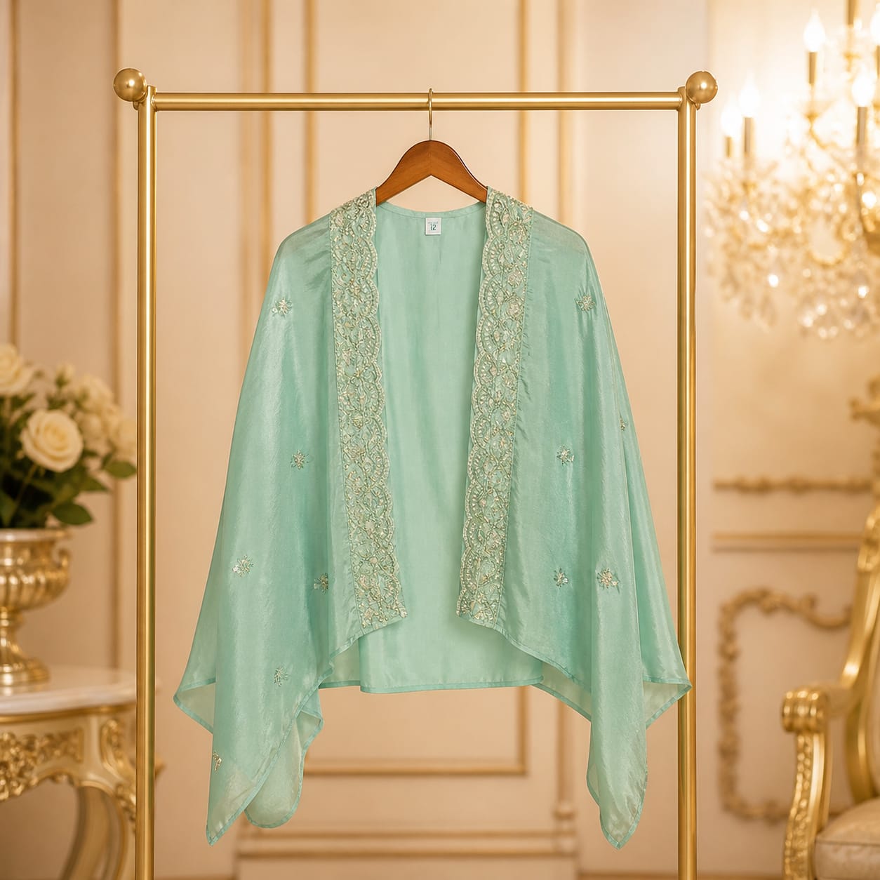 Mint Aura Couture Luxury Hand Embroidered Cape Palazzo Set party wear dress for girls - Luxaura Kidswear
