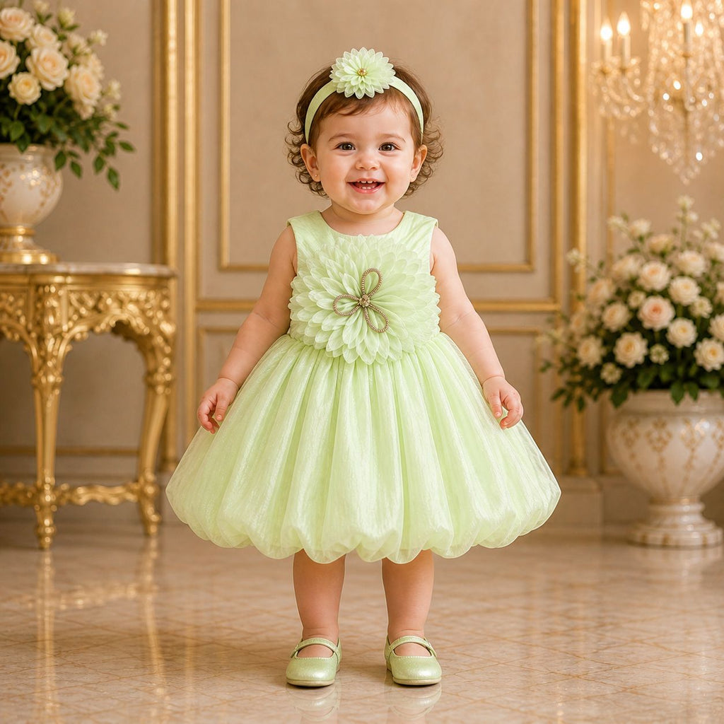 Mint Green Blossom Luxury Party Dress for Girls with Mtching Accessories party wear dress for girls - Luxaura Kidswear