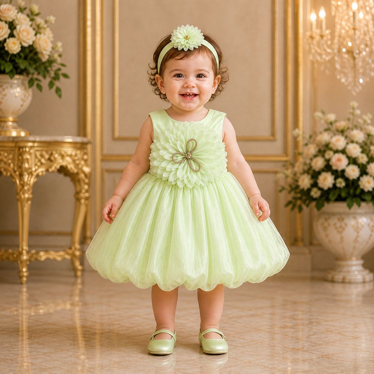 Mint Green Blossom Luxury Party Dress for Girls with Mtching Accessories party wear dress for girls - Luxaura Kidswear
