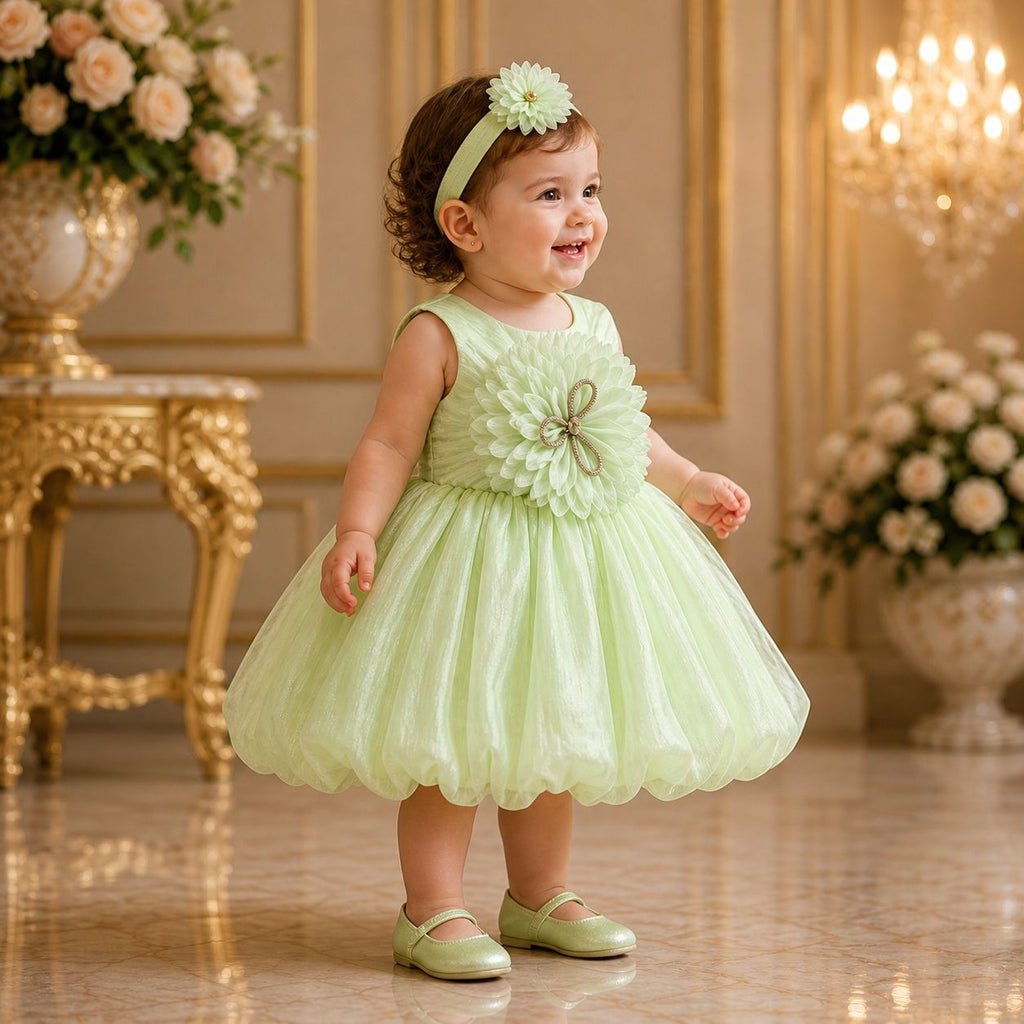 Mint Green Blossom Luxury Party Dress for Girls with Mtching Accessories party wear dress for girls - Luxaura Kidswear