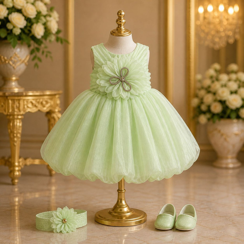 Mint Green Blossom Luxury Party Dress for Girls with Mtching Accessories party wear dress for girls - Luxaura Kidswear