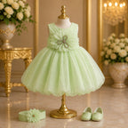 Mint Green Blossom Luxury Party Dress for Girls with Mtching Accessories party wear dress for girls - Luxaura Kidswear