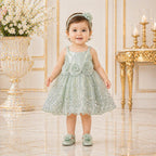Mint Green Rose Embellished Party Dress with Matching Accessories party wear dress for girls - Luxaura Kidswear