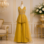 Mustard Yellow Embroidered Palazzo Set with Dupatta party wear dress for girls - Luxaura Kidswear