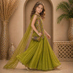 Olive Green Embroidered Palazzo Set with Dupatta party wear dress for girls - Luxaura Kidswear