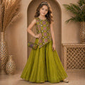 Olive Green Embroidered Palazzo Set with Dupatta party wear dress for girls - Luxaura Kidswear