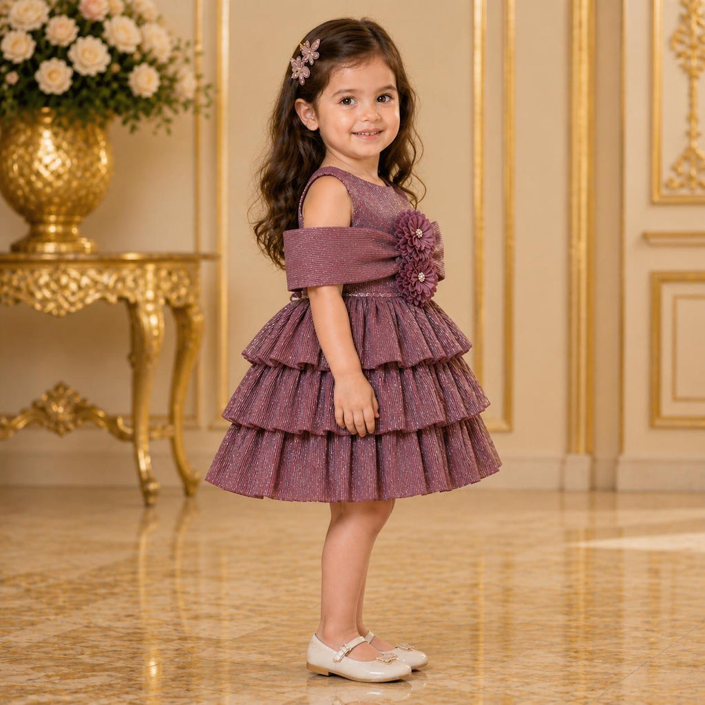 Onion Pink Layered Frill Party Dress party wear dress for girls - Luxaura Kidswear