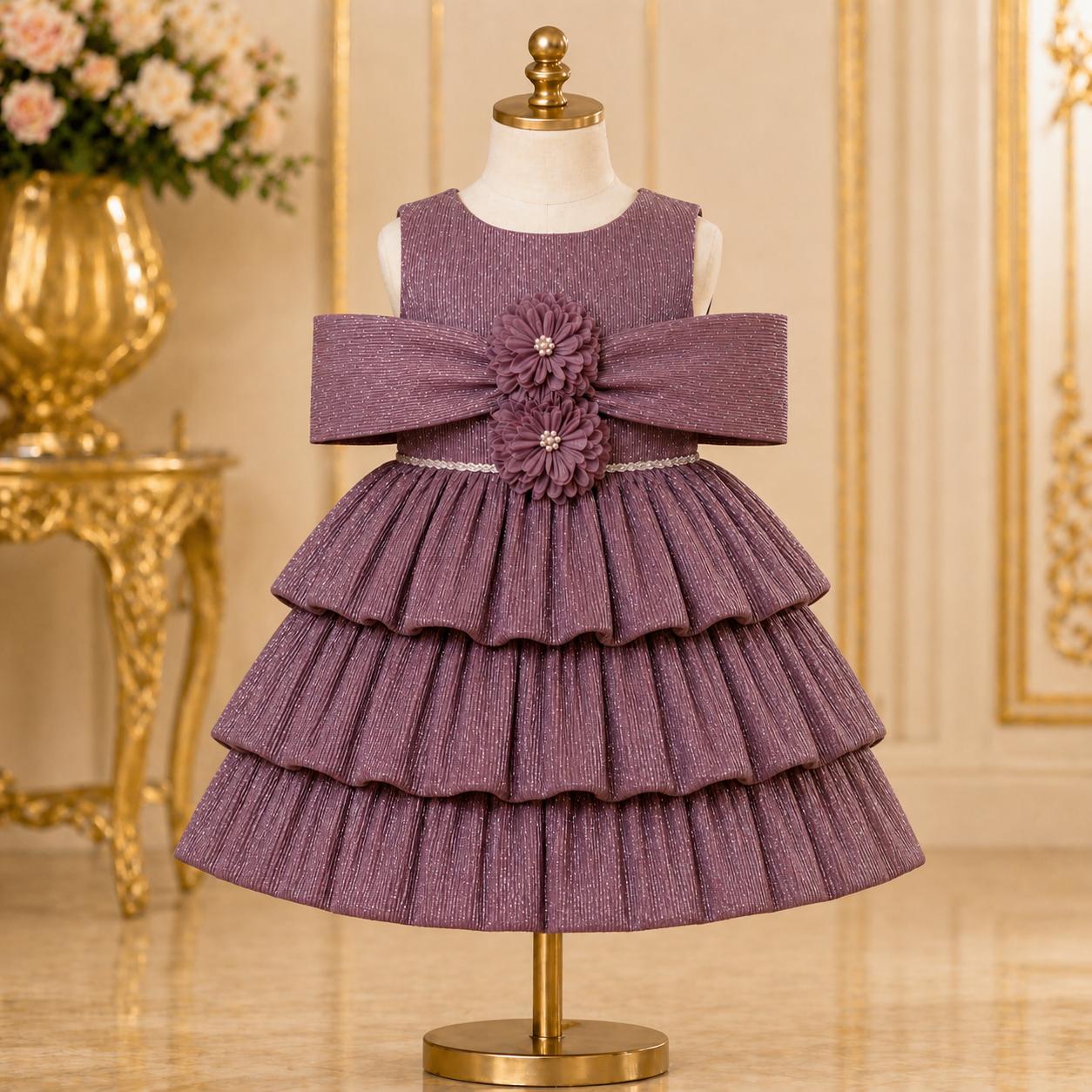 Onion Pink Layered Frill Party Dress party wear dress for girls - Luxaura Kidswear