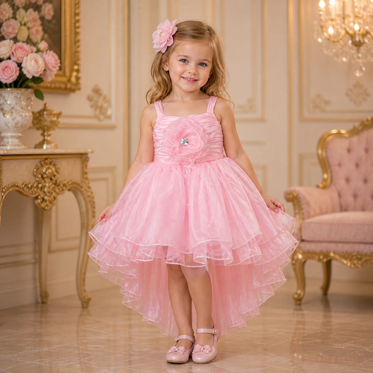 Pink Princess High - low Party Dress party wear dress for girls - Luxaura Kidswear