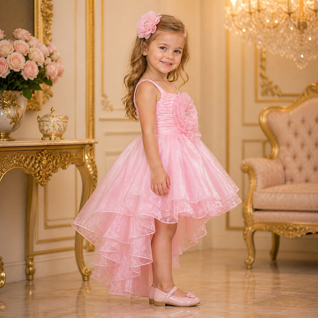 Pink Princess High - low Party Dress party wear dress for girls - Luxaura Kidswear