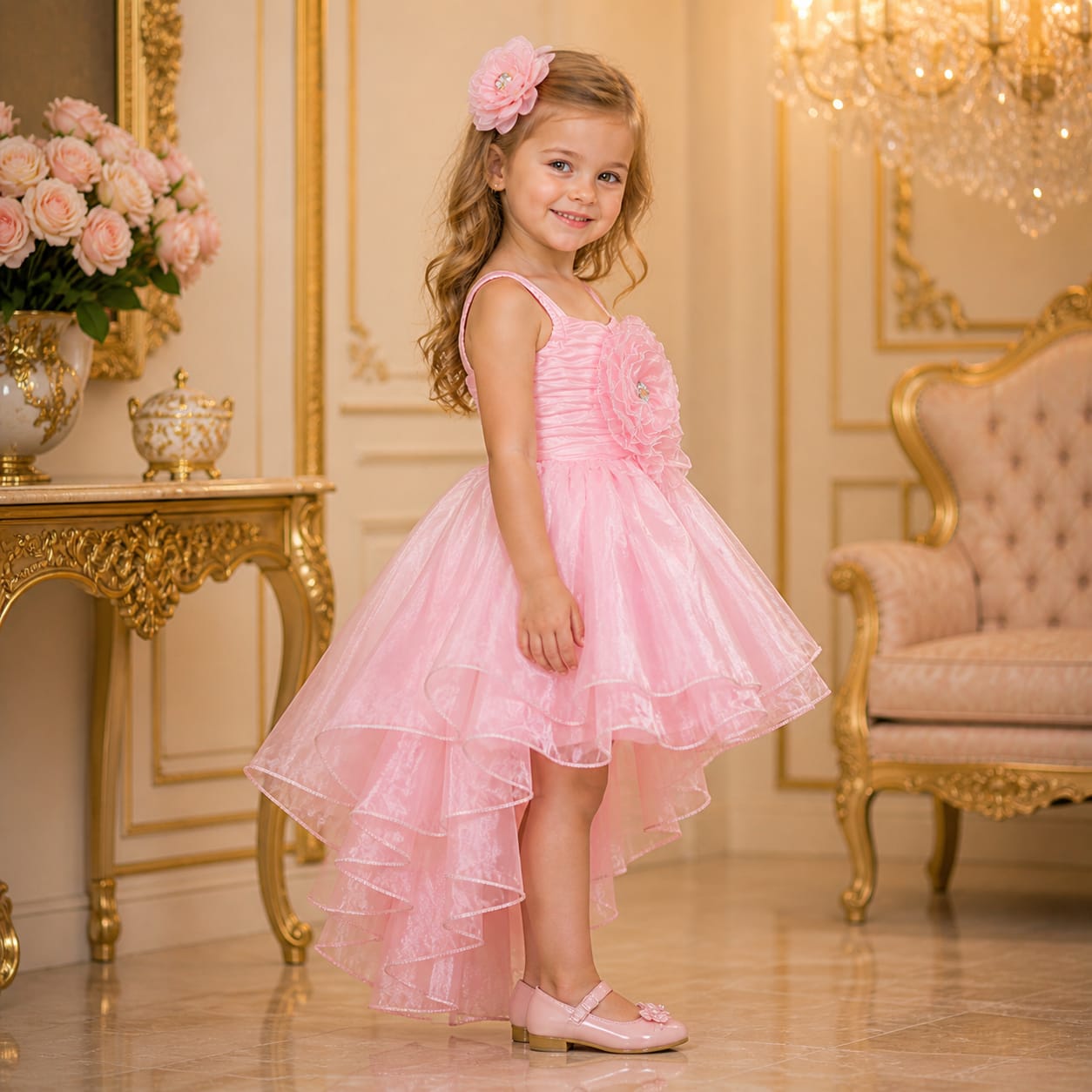 Pink Princess High - low Party Dress party wear dress for girls - Luxaura Kidswear