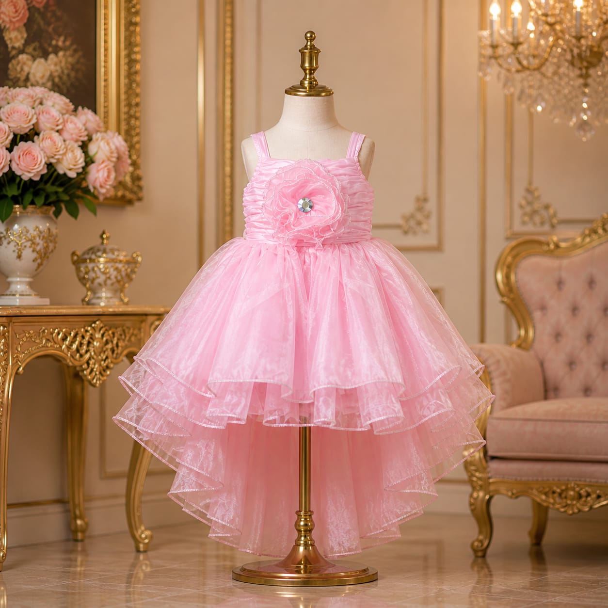 Pink Princess High - low Party Dress party wear dress for girls - Luxaura Kidswear