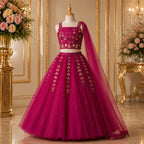 Princess Rani Pink Embroidered Lehenga Set with Dupatta party wear dress for girls - Luxaura Kidswear