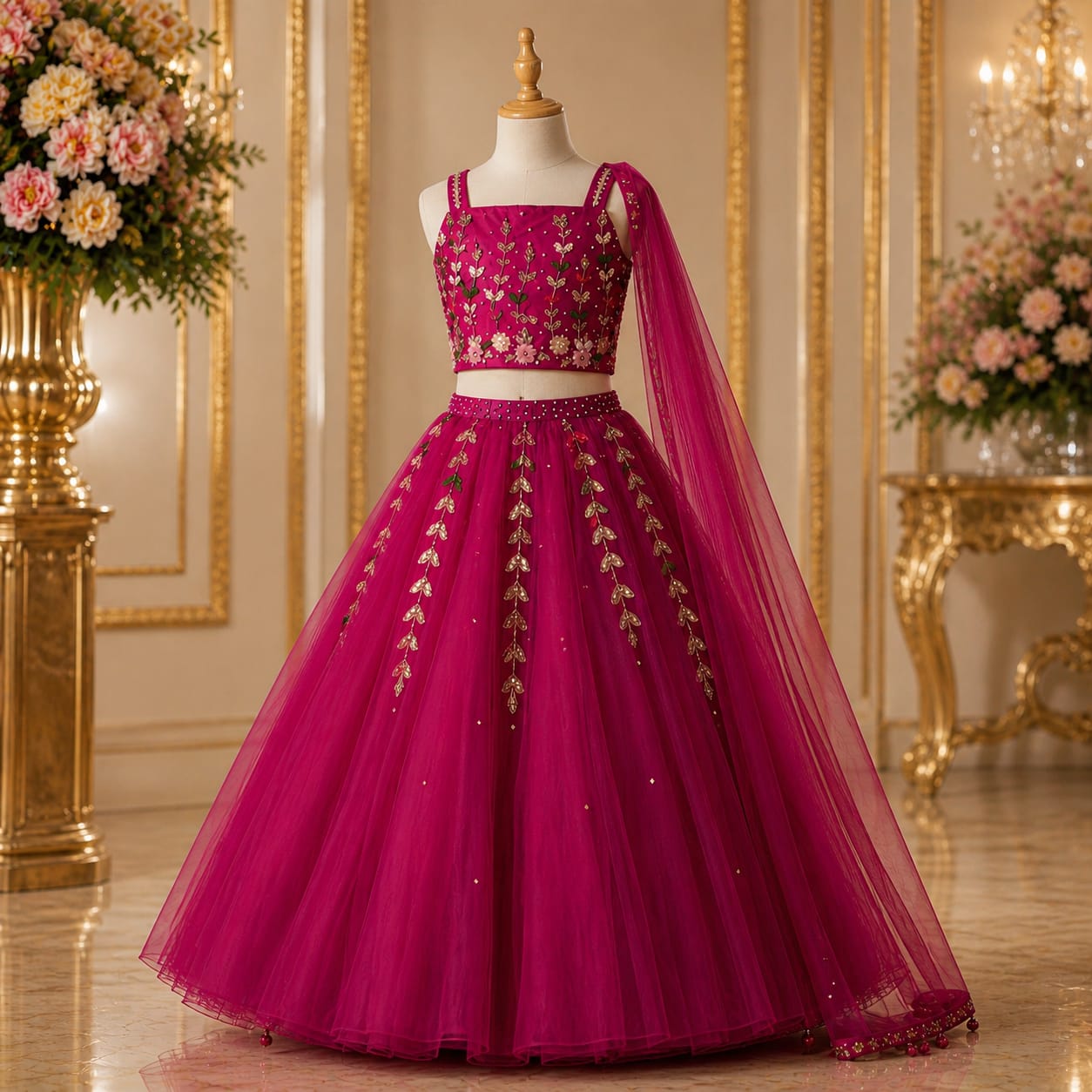 Princess Rani Pink Embroidered Lehenga Set with Dupatta party wear dress for girls - Luxaura Kidswear