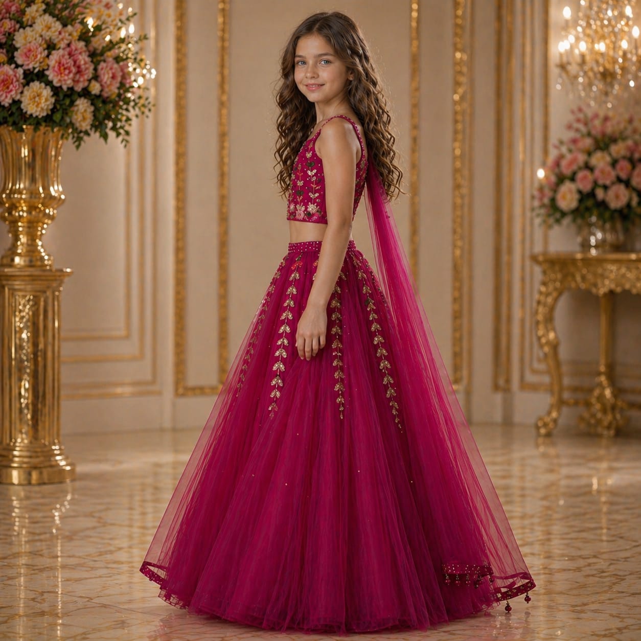 Princess Rani Pink Embroidered Lehenga Set with Dupatta party wear dress for girls - Luxaura Kidswear