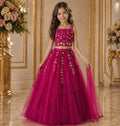 Princess Rani Pink Embroidered Lehenga Set with Dupatta party wear dress for girls - Luxaura Kidswear