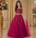 Princess Rani Pink Embroidered Lehenga Set with Dupatta party wear dress for girls - Luxaura Kidswear