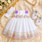 Rainbow Pearl White Embellished White Party Dress with Matching Accessories party wear dress for girls - Luxaura Kidswear