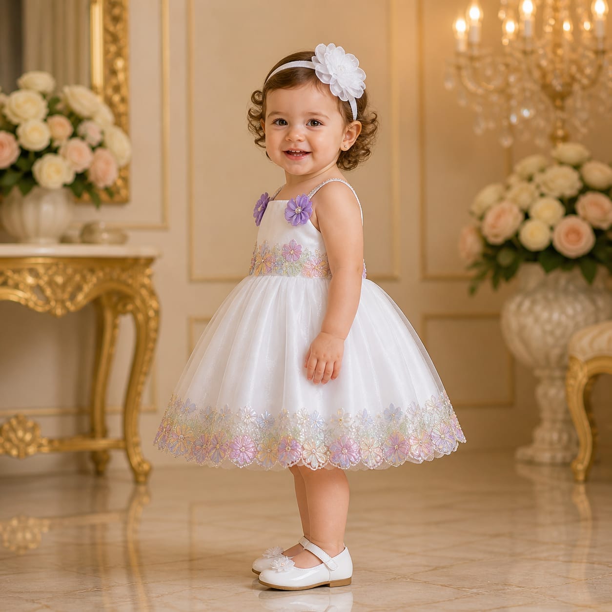 Rainbow Pearl White Embellished White Party Dress with Matching Accessories party wear dress for girls - Luxaura Kidswear