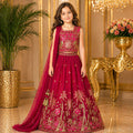 Rani Pink Embroidered Lehenga Set with Dupatta party wear dress for girls - Luxaura Kidswear