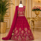 Rani Pink Embroidered Lehenga Set with Dupatta party wear dress for girls - Luxaura Kidswear