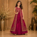 Rani Pink Embroidered Palazzo Set with Dupatta party wear dress for girls - Luxaura Kidswear