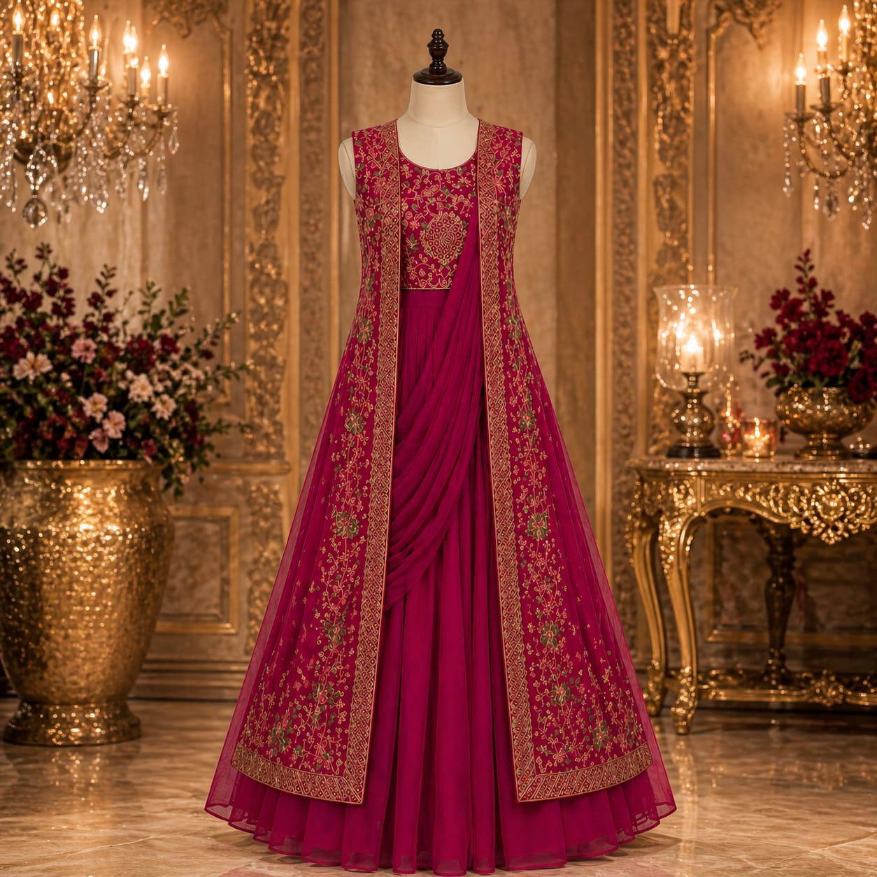 Rani Pink Embroidered Palazzo Set with Dupatta party wear dress for girls - Luxaura Kidswear