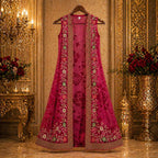 Rani Pink Embroidered Palazzo Set with Dupatta party wear dress for girls - Luxaura Kidswear