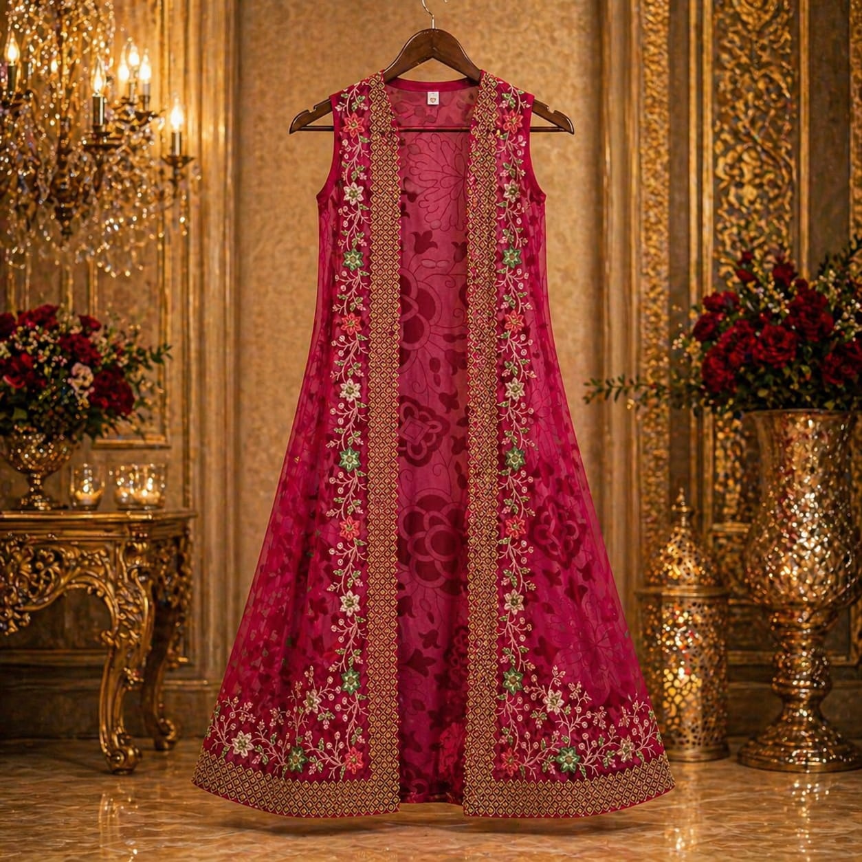 Rani Pink Embroidered Palazzo Set with Dupatta party wear dress for girls - Luxaura Kidswear