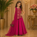 Rani Pink Embroidered Palazzo Set with Dupatta & Bag party wear dress for girls - Luxaura Kidswear