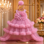 Rose Pink Princess Layered Luxury Party Dress party wear dress for girls - Luxaura Kidswear