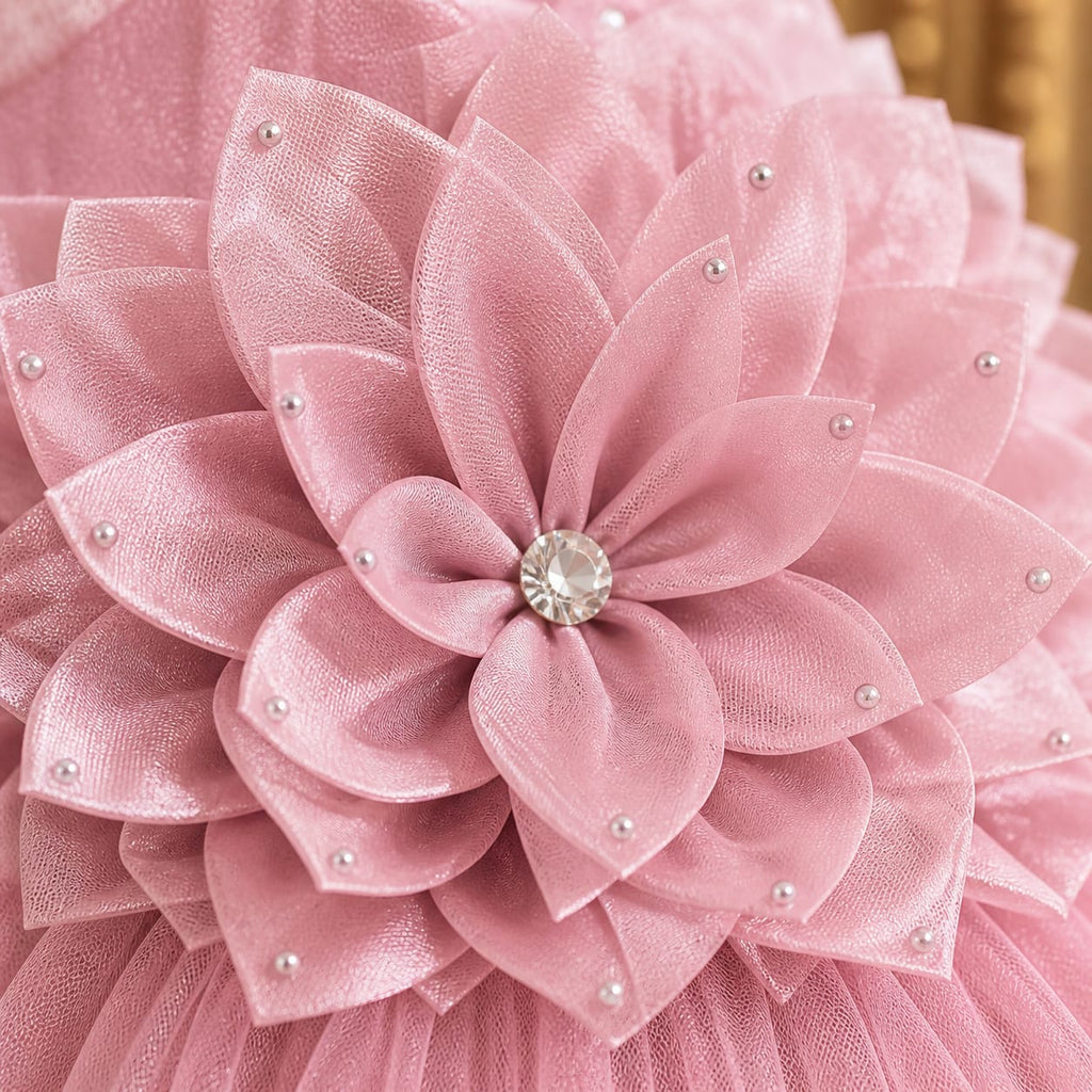 Rose Pink Princess Layered Luxury Party Dress party wear dress for girls - Luxaura Kidswear