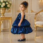 Royal Blue Satin Bow Party Dress party wear dress for girls - Luxaura Kidswear