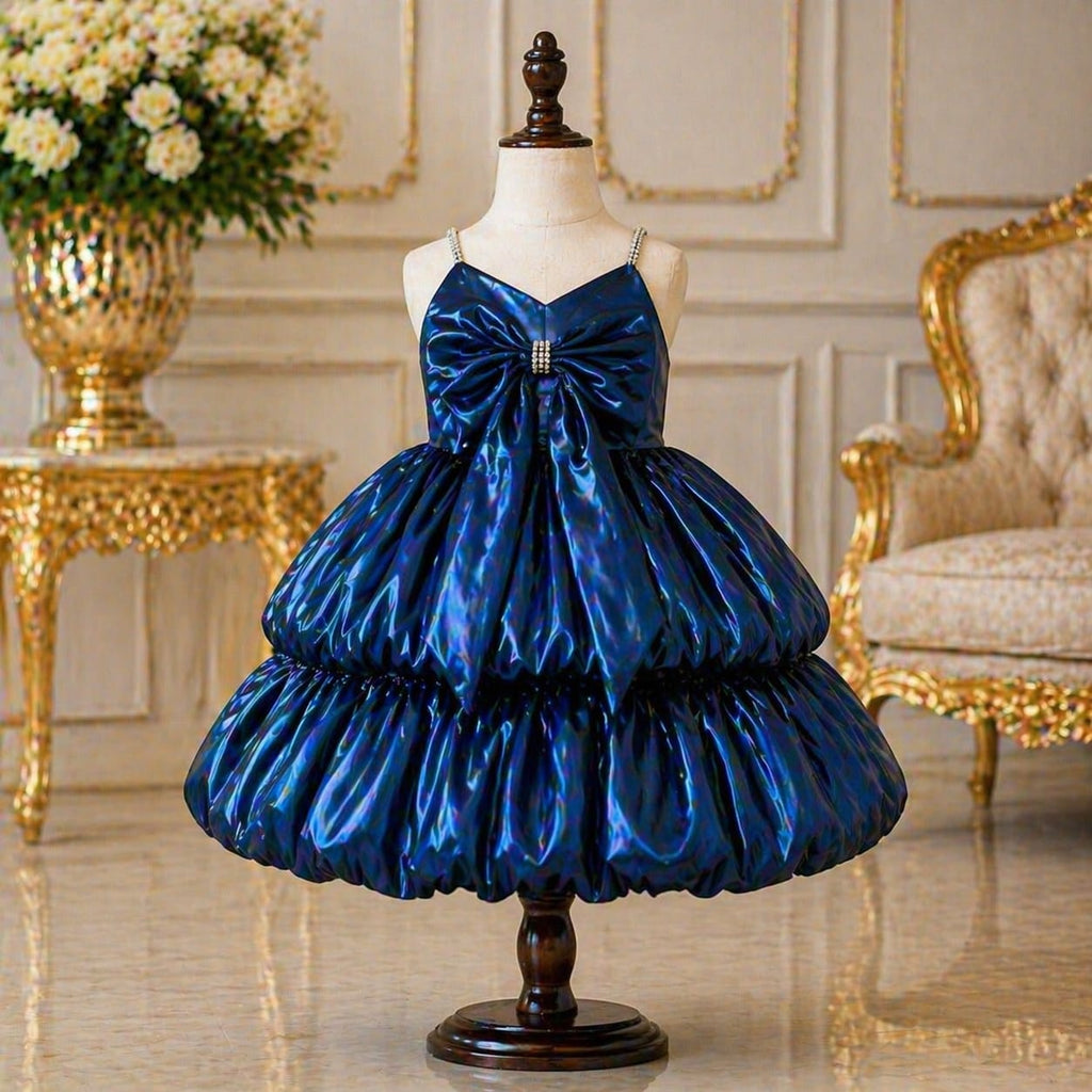 Royal Blue Satin Bow Party Dress party wear dress for girls - Luxaura Kidswear