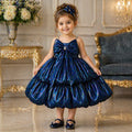Royal Blue Satin Bow Party Dress party wear dress for girls - Luxaura Kidswear
