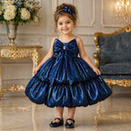 Royal Blue Satin Bow Party Dress party wear dress for girls - Luxaura Kidswear
