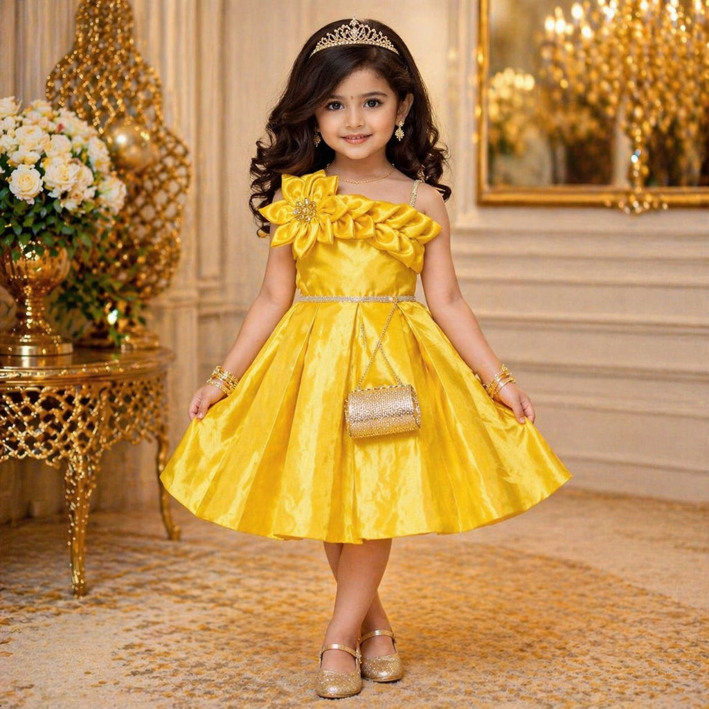 Royal Golden Bloom Party Dress party wear dress for girls - Luxaura Kidswear